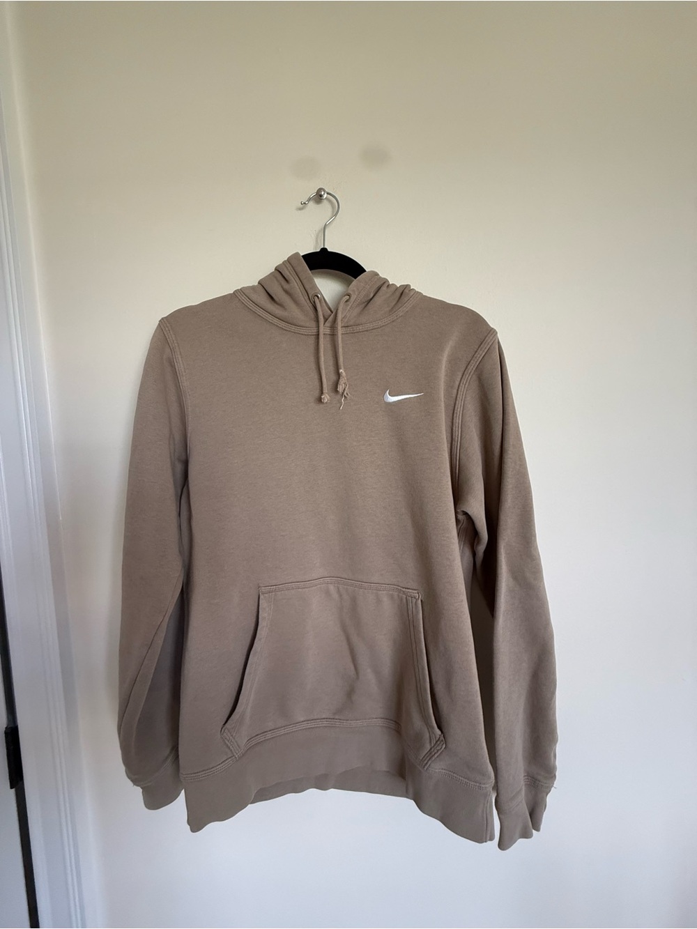 Nike Men's Taupe Hoodie with White Swoosh Logo